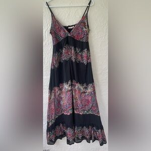 Pura Vida Fully Lined Sleeveless Long Flowy Black / Floral Maxi Dress; size 8